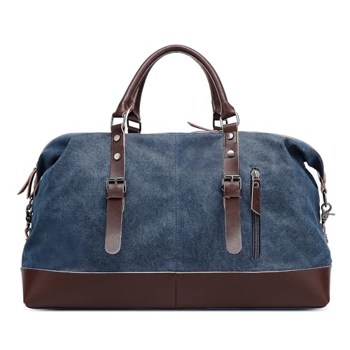 VARLIVOO Reisetaschen Herren Leder Wasserdicht Canvas Weekender Tasche Großen Kapazität Reisetasche Vintage Handgepäck Bag Sporttasche für Kurze Reise am Wochenend Urlaub Dunkelblau VARLIVOO Reisetaschen Herren Leder Wasserdicht Canvas Weekender Tasche Großen Kapazität Reisetasche Vintage Handgepäck Bag Sporttasche für Kurze Reise am Wochenend Urlaub Dunkelblau von VARLIVOO