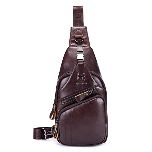 VARLIVOO Retro Herren Sling Bag Crossbody Bag Umhängetaschen Schultertasche Outdoor Sportarten Wandern Reisen Camping Radfahren Bergsteigen Schule Wasserdicht Echtleder Sling Rucksack Braun von VARLIVOO