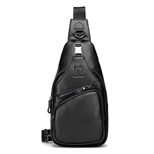 VARLIVOO Retro Herren Sling Bag Crossbody Bag Umhängetaschen Schultertasche Outdoor Sportarten Wandern Reisen Camping Radfahren Bergsteigen Schule Wasserdicht Echtleder Sling Rucksack Schwarz von VARLIVOO