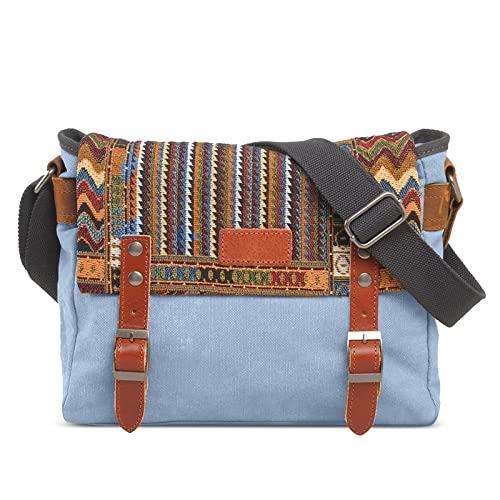 VARLIVOO Retro Herren Umhängetasche Schultertaschen Messenger Bags Arbeitstasche Kuriertasche Taschen Camping Trekking Reise Schule Multifunktions Multi-Taschen Segeltuch Blau von VARLIVOO