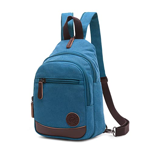 VARLIVOO Retro Sling Bag Herren Crossbody Bag Umhängetaschen Schultertasche Outdoor Sportarten Wandern Reisen Camping Radfahren Bergsteigen Schule Segeltuch Sling Rucksack Himmelblau von VARLIVOO