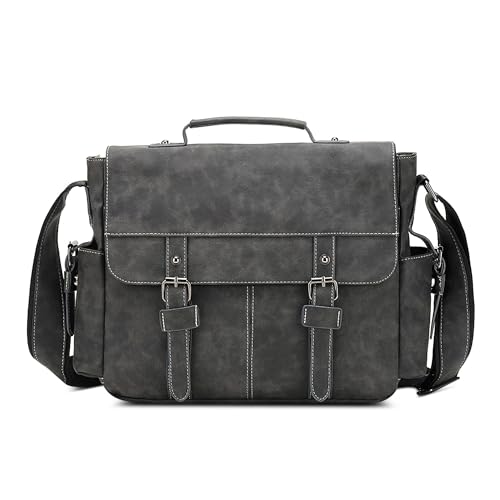 VARLIVOO Retro Umhängetasche Herren Schultertasche Kuriertasche 13.3 Zoll Laptop Tasche Messenger Bag Multi-Tasche Aktentasche PU-Leder für Büro Arbeit Schule Reise Universität Grau A von VARLIVOO