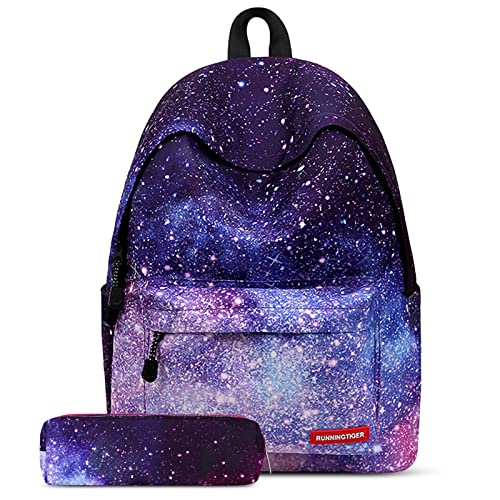 VARLIVOO Studenten Rucksack für Kinder Schüler der Mittelstufe Gymnasiast Mädchen Teenager Schulrucksack 14 Zoll Laptop für Damen Tagesrucksack Daypack Reisen Taschen Polyester Stern Lila von VARLIVOO