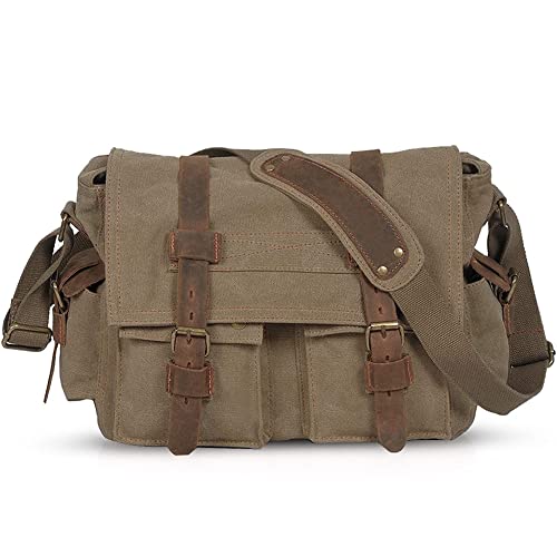 VARLIVOO Umhängetasche für Herren Schultertaschen 14" Zoll Laptoptaschen Messenger Bags Kuriertasche Aktentasche Taschen Arbeiten Schule Segeltuch Braun A von VARLIVOO