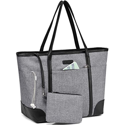 VASCHY Laptop-Handtasche für Damen, 15,6 Zoll große Tragetasche, Laptop-Handtasche, wasserdichte Umhängetasche, Umhängetasche für Reisen, Arbeit, grau, one size, Stilvoll von VASCHY