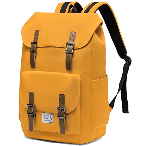 VASCHY Rucksack Herren Damen, Wasserabweisend Vintage 15.6 Zoll Daypack Schulrucksäcke Mädchen Jungen Teenage für Reisen Arbeit Täglicher Gebrauch Gelb von VASCHY