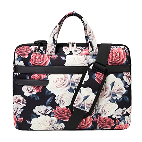 VASCHY Schlanke Laptoptasche,Wasserdicht 13/14/15,6 Zoll Laptop Aktentasche Laptop Tablet Hülle Hülle für Herren Damen Messenger Umhängetasche für Business,Arbeit,Schule Rose Floral von VASCHY