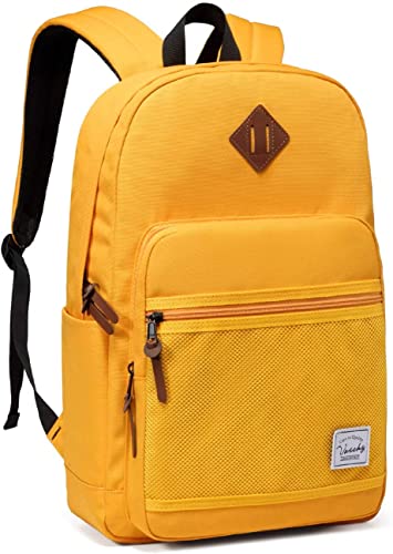 VASCHY Schulrucksack, Wasserabweisend 15.6 Zoll Herren Rucksack Damen Schulranzen Hochschule Schultasche Casual Daypack Mädchen Teenager Reiserucksack Gelb von VASCHY