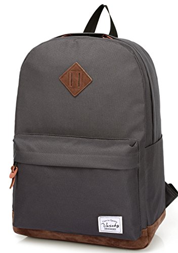 VASCHY Rucksack, Wasserabweisend 15.6 Zoll Daypack Schulrucksäcke Mädchen Jungen Teenager Herren Dame Rücksack Tagesrucksack für Reisen Arbeit Täglicher Grau von VASCHY