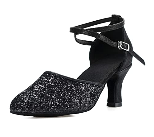 VASHCAMER - Damen Tanzschuhe Hoher Absatz Standard/Latein/Ballsaal 7CM Schwarz von VASHCAMER