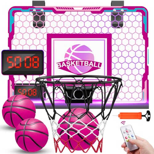 VATOS Basketballkorb für Mädchen Indoor, Rosa RC Basketballkorb mit Anzeigetafel, Mini LED Basketballkorb Set Spielzeug Geburtstagsgeschenke für 3 4 5 6 7 Jahre alte Kinder Mädchen von VATOS