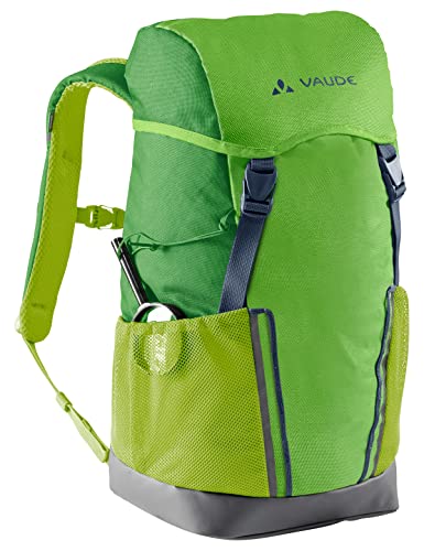 VAUDE Kinderrucksack Jungen & Mädchen Puck grün, komfortabler Wanderrucksack Kinder 14L, Wetterfester Schulrucksack mit Regenhülle & Lupe, viel Stauraum von VAUDE