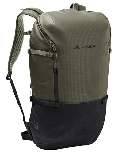 VAUDE Cityrucksack CityGo II 30 Liter Khaki, wasserdichter Rucksack Damen & Herren, leichter Daypack für Städtetrips mit Laptop-Fach, Rolltop Rucksack ideal für den urbanen Alltag von VAUDE