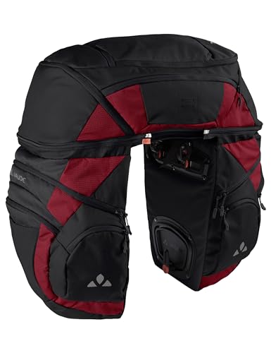 VAUDE Fahrradtasche für Gepäckträger Karakorum Pro 68L Schwarz/Rot, stylische Gepäckträgertasche, 100% wasserabweisend, Gepäckträgertasche hinten, einfache Befestigung von VAUDE