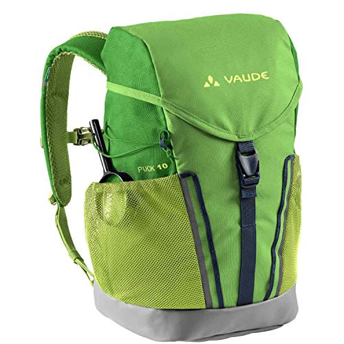 VAUDE Kinderrucksack Jungen & Mädchen Puck 10 Liter in grün, komfortabler Wanderrucksack Kinder, Wetterfester Schulrucksack mit Regenhülle & Lupe, viel Stauraum, Apple von VAUDE