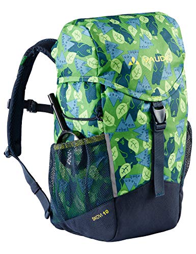 VAUDE Kinderrucksack Skovi für Jungen & Mädchen, komfortabler Wanderrucksack Kinder 10 L in grün, Wetterfester Schulrucksack mit viel Stauraum & reflektierende Elemente, Parrot Green/Eclipse von VAUDE