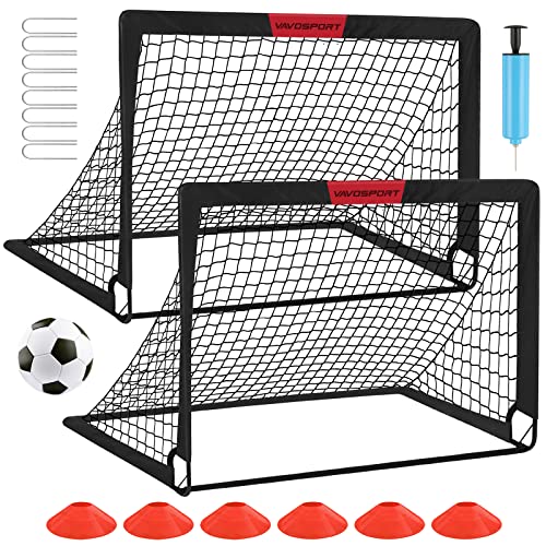 Fußballtor für Kinder für Hinterhof, 2 x 1,2 m, tragbares Fußballtor-Trainingsgerät, Pop-Up-Kleinkind-Fußballnetz mit Fußballball, Fußball-Set für Kinder- und Jugendspiele, Sport, Spielen im Freien von VAVOSPORT