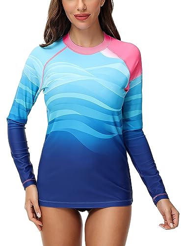 VAYAGER Damen Rashguard UV-Schutz Shirt Langarm UPF 50+ Schwimmshirt für Wasser Strand Surfen Schwimmen Schnelltrocknend von VAYAGER