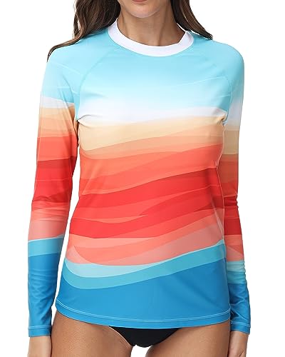 VAYAGER Damen Rashguard UV-Schutz Shirt Langarm UPF 50+ Schwimmshirt für Wasser Strand Surfen Schwimmen Schnelltrocknend von VAYAGER