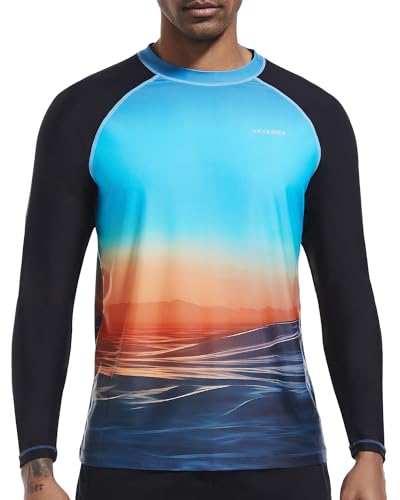 VAYAGER Herren Schwimmshirts UPF 50+ Rashguard Langarm Schnelltrocknendes T-Shirt Locker sitzendes Wasser Angeln UV-Schutzshirts(Black Blue 3XL) von VAYAGER