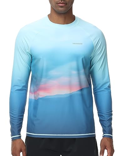VAYAGER Herren Schwimmshirts UPF 50+ Rashguard Langarm Schnelltrocknendes T-Shirt Locker sitzendes Wasser Angeln UV-Schutzshirts(Blau M) von VAYAGER