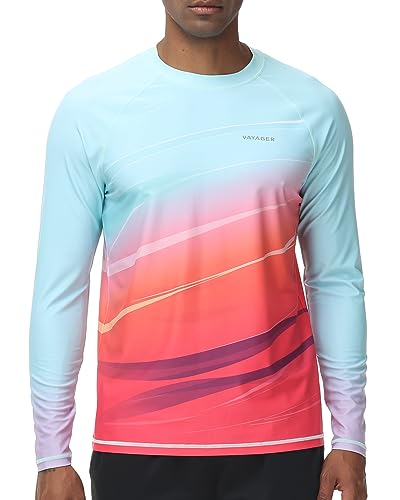 VAYAGER Herren Schwimmshirts UPF 50+ Rashguard Langarm Schnelltrocknendes T-Shirt Locker sitzendes Wasser Angeln UV-Schutzshirts(Blau Rot 3XL) von VAYAGER