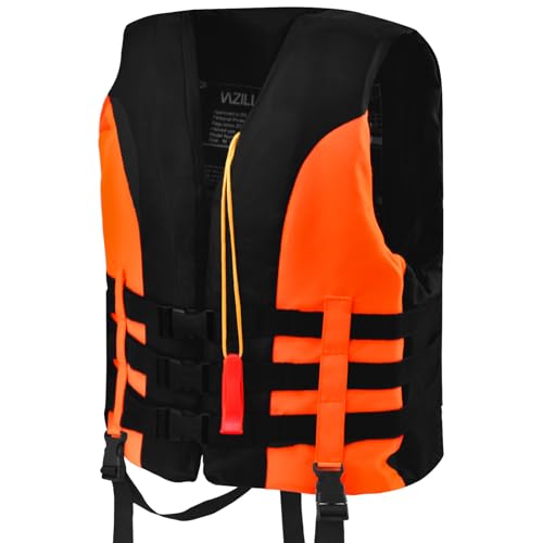Swimming Vest Kinder Schwimmweste, ideale Schwimmhilfe für Jungen, Schwimmen Jacke mit Einstellbare Sicherheits Straps (Orange, 5-12 years) von VAZILLIO