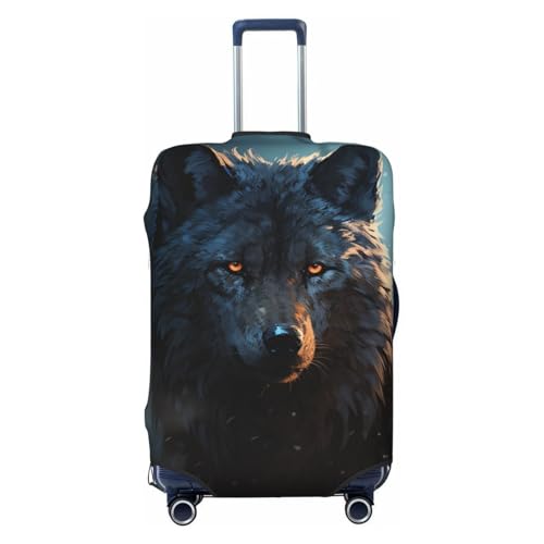 VBNTY Fantasy Wolf Reisegepäckabdeckung, elastisch, waschbar, Kofferabdeckung, Schutz, modisch, dehnbar, staubdicht, passend für 45,7–81,3 cm Gepäck, Schwarz , M von VBNTY