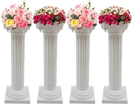 VBVARV Römische Säulen Hochzeitslandschaftsgestaltung Römische Säule Blumentopfsäulen Hohle Säule Für Hochzeitsfeier-Event-Dekoration,Weiß,4PCS von VBVARV