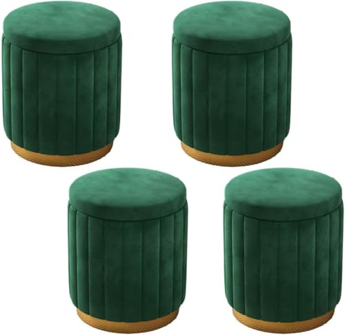 VBVARV Runder Ottoman Mit Stauraum Aus Samt, Kosmetikhocker, Gepolsterter FußHocker Mit Vergoldetem Sockel FüR Wohnzimmer Oder Schlafzimmer,G,4PCS von VBVARV