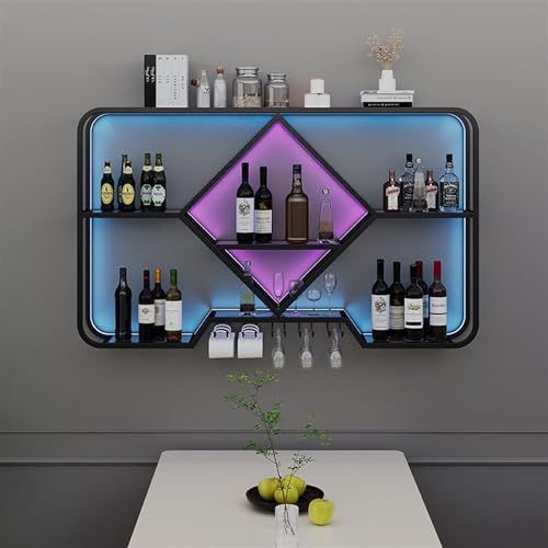 VBVARV Weinregalerregale An Der Wand Montiert Mit Hängen Weinglasregalhalter Schwimmende Bar Küchenregalregal Mit Lichtstreifen,Schwarz,120x20x70CM von VBVARV