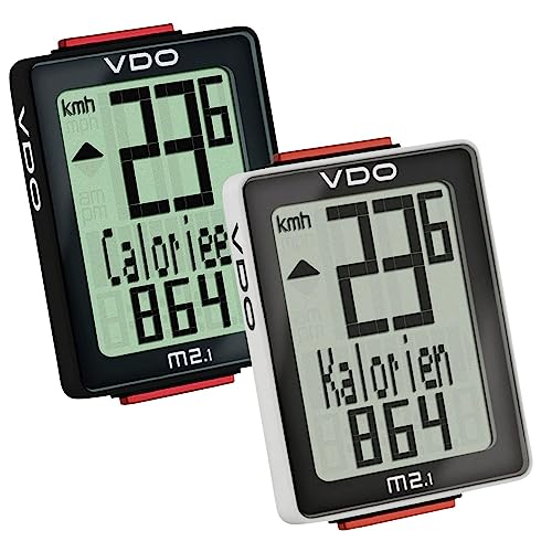 Fahrradcomputer kabelgebunden - Fahrradtacho mit Kabel - Fahrrad Tacho VDO - Tachometer - VDO M2.1 WR - 12 Funktionen - Geschwindigkeit Kalorienverbrauch einfache Bedienung - Radcomputer (Weiss) von VDO