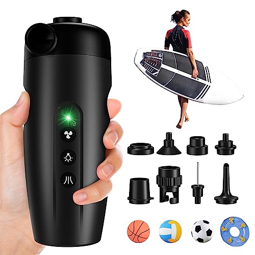 SUP Electric Air Pump - 20PSI Paddle Board - 15W Low/High Pressure, with 8 Nozzles for Inflating/Deflating - 3000 mAh, for Kayak, Camping Air Mattresses, Sports Balls, Swimming von VEEAPE