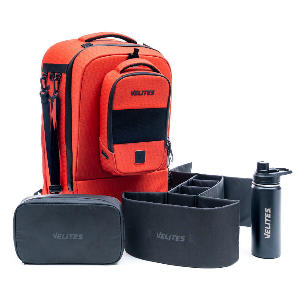 Rucksackpack Duradiamond Velites Magma + Trenner + Necessaire + Flasche von VELITES