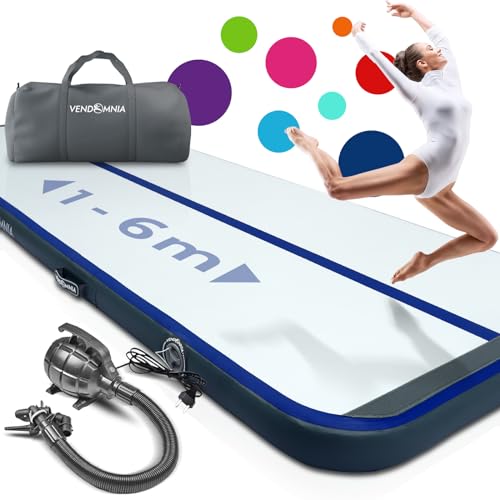 VENDOMNIA AIR Tracking TRACK Matte - aufblasbar Airtrack Tumbling Matte 10cm-20cm hoch mit elektro Pumpe Tasche, Farbwahl, 1m bis 8m Tumblingmatte Gymnastikmatte Turnmatte Trainingsmatte Fitnessmatte von VENDOMNIA