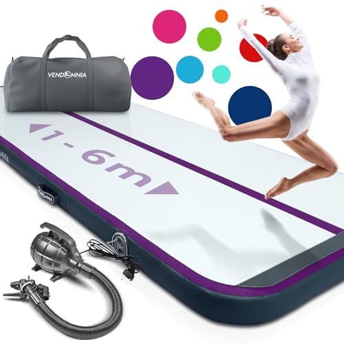 VENDOMNIA AIR Tracking TRACK Matte - aufblasbar Airtrack Tumbling Matte 10cm-20cm hoch mit elektro Pumpe Tasche, Farbwahl, 1m bis 8m Tumblingmatte Gymnastikmatte Turnmatte Trainingsmatte Fitnessmatte von VENDOMNIA