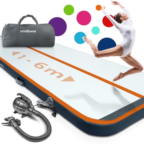 VENDOMNIA AIR Tracking TRACK Matte - aufblasbar Airtrack Tumbling Matte 10cm-20cm hoch mit elektro Pumpe Tasche, Farbwahl, 1m bis 8m Tumblingmatte Gymnastikmatte Turnmatte Trainingsmatte Fitnessmatte von VENDOMNIA