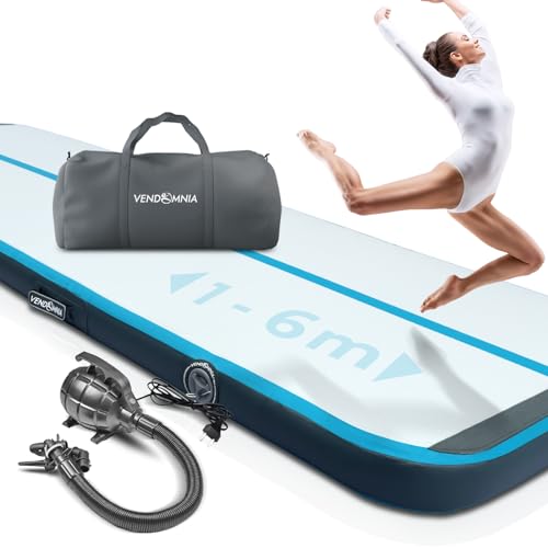 VENDOMNIA Airtrack Matte, 10/20cm hohe aufblasbare Gymnastikmatte in Länge 1/2/3/4/5/6/7/8 m, mit elektrischer Pumpe & Tasche, Tumbling Matte, Turnmatte, Trainingsmatte, Fitnessmatte, Sportmatte,Yoga von VENDOMNIA