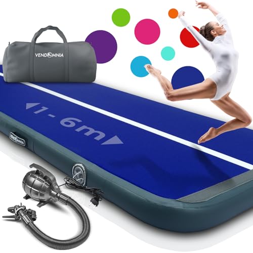 VENDOMNIA 10/20cm hohe aufblasbare Gymnastikmatte in Längen 1/2/3/4/5/6/7/8 m, mit elektrischer Pumpe & Tasche, Tumbling Matte, Turnmatte, Trainingsmatte, Fitnessmatte, Sportmatte, Yoga von VENDOMNIA