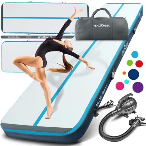 VENDOMNIA 10/20cm hohe aufblasbare Gymnastikmatte in Längen 1/2/3/4/5/6/7/8 m, mit elektrischer Pumpe & Tasche, Tumbling Matte, Turnmatte, Trainingsmatte, Fitnessmatte, Sportmatte, Yoga von VENDOMNIA