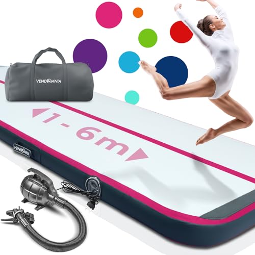 VENDOMNIA 10/20cm hohe aufblasbare Gymnastikmatte in Längen 1/2/3/4/5/6/7/8 m, mit elektrischer Pumpe & Tasche, Tumbling Matte, Turnmatte, Trainingsmatte, Fitnessmatte, Sportmatte, Yoga von VENDOMNIA