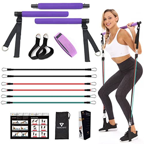 VENUSFIT® Geschenke für Männer | Langhantel Sport geräte Frauen für zuhause Fitness Pilates bar sportgerät 130 lbs fitnessband widerstandsbänder Bein und Po-Training von VENUSFIT