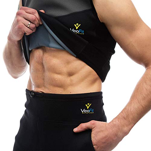 VeoFit Schwitz Shirt Herren zum Abnehmen Perfekte Neopren Sauna Vest for Men für eine schnelle Gewichtsabnahme ohne Verlust der Muskelmass Größe M- Bonus: Fitnessanleitung und Tragetasche von VeoFit