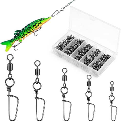 VEPEPE 100 Stück Snap Angel Wirbel mit Coastlock Snap,Edelstahl Korrosionsbeständig Wirbel Angeln Set 5 Größen 2# 4# 6# 8# 10# Kugellager Angelwirbel mit Coastlock Snap für Süß- und Salzwasser Angeln VEPEPE 100 Stück Snap Angel Wirbel mit Coastlock Snap,Edelstahl Korrosionsbeständig Wirbel Angeln Set 5 Größen 2# 4# 6# 8# 10# Kugellager Angelwirbel mit Coastlock Snap für Süß- und Salzwasser Angeln von VEPEPE