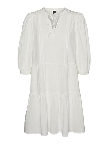 VERO MODA Damen Kurzes Crepe Kleid mit Kordel Midi Dress 3/4 Ärmel Sommerkleid Tunika, Farben:Weiß, Größe:S VERO MODA Damen Kurzes Crepe Kleid mit Kordel Midi Dress 3/4 Ärmel Sommerkleid Tunika, Farben:Weiß, Größe:S von VERO MODA