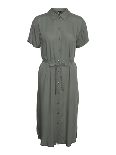 VERO MODA Damen Leichtes Kurzarm Kleid Midi Blusen Dress Locker mit Gürtel und Hemdkragen VMBUMPY, Farben:Grün-2,Größe Damen:L VERO MODA Damen Leichtes Kurzarm Kleid Midi Blusen Dress Locker mit Gürtel und Hemdkragen VMBUMPY, Farben:Grün-2,Größe Damen:L von VERO MODA
