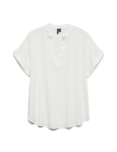 VERO MODA Damen Top Casual Splitneck umgeschlagene Ärmelbündchen Bluse Kurzarm, Farben:Weiß, Größe:XS VERO MODA Damen Top Casual Splitneck umgeschlagene Ärmelbündchen Bluse Kurzarm, Farben:Weiß, Größe:XS von VERO MODA
