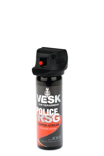 Pfefferspray VESK Police RSG Weitstrahl Stream 63ml Sprühkopf mit Federdeckelkappe geschützt - hochwertiges Tierabwehrspray zur Selbstverteidigung von VESK