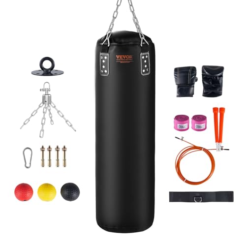 VEVOR 120 cm Schwerer Boxsack für Erwachsene Jugendliche Kinder mit Indoor/Garten Boxsack Ungefüllter Boxsack Set mit Boxhandschuhen, Bandagen, Ketten, Deckenhaken für MMA, Kickboxen, Muay Thai von VEVOR