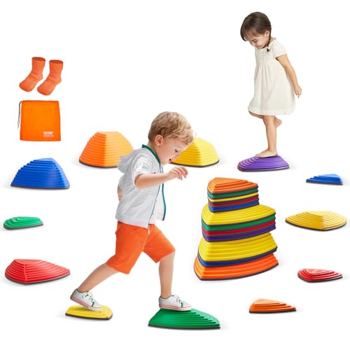 VEVOR Balance-Trittsteine für Kinder, 12er-Set, bis zu 100 kg, Hindernisparcours-Koordinationsspiel-Spielzeug zum Spielen im Innen- oder Außenbereich Balancing Stepping Stones für Kinder ab 3 Jahren von VEVOR